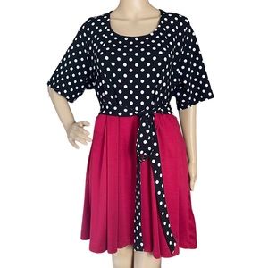 FERVOUR 3X polka dot swing skirt skater dress belted black & red